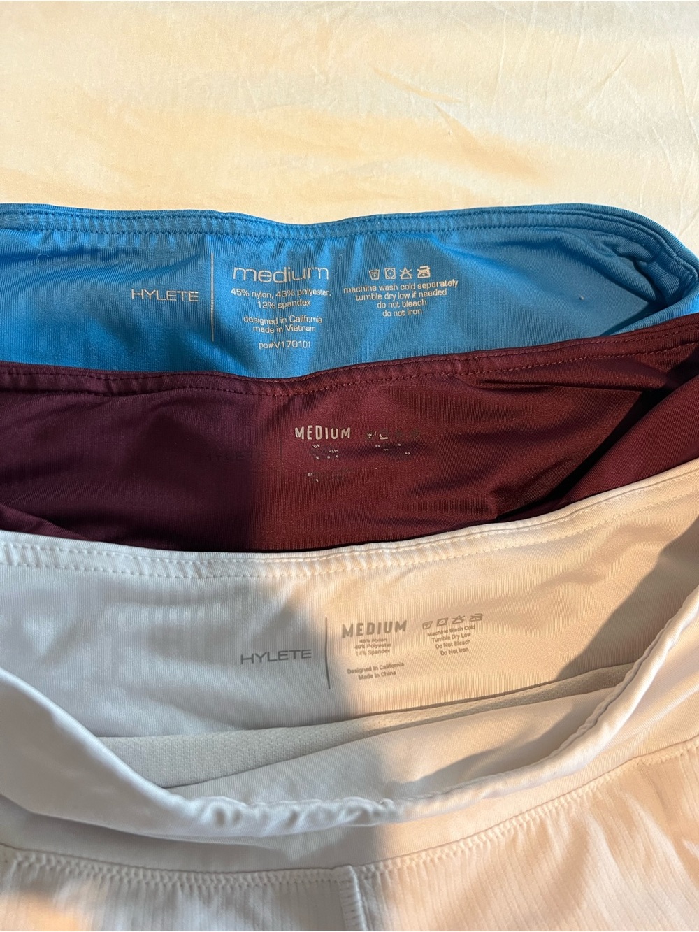 Hylete Women’s Athletic Shorts bundle - White, Maroon & White/Blue - size Medium - Picture 2 of 5